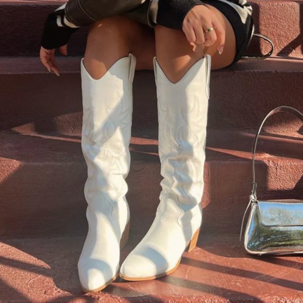 Urson White Pointed-Toe Knee High Boots by Billini